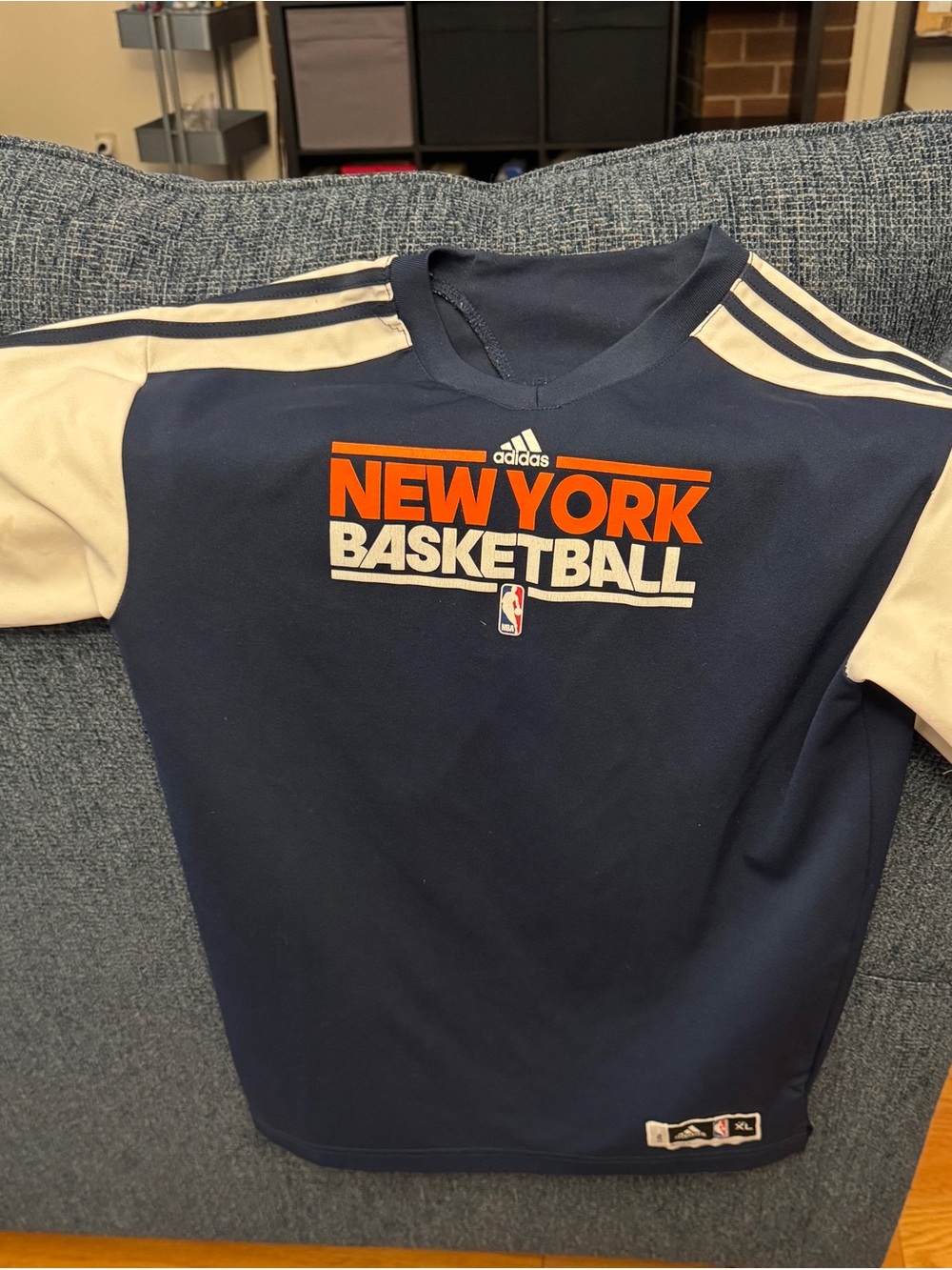 adidas New York Basketball Tee - Navy & Cream with Orange Logo
